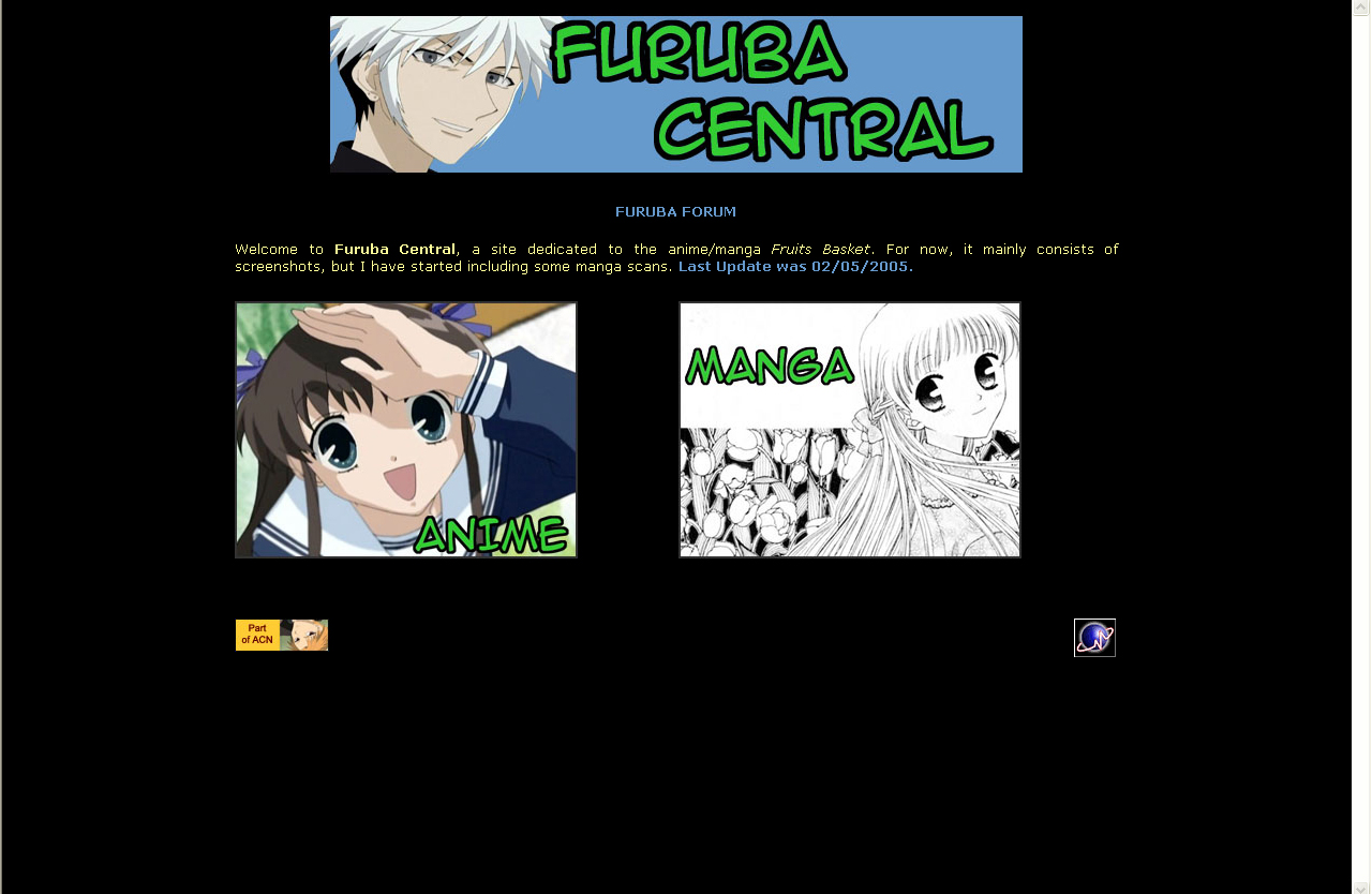 Furuba Central Design
The design for a former website I had dedicated to the anime/manga series, Fruits Basket. The site primarily consisted of anime screenshots and a few manga scans.

Images used for design were edited in Adobe Photoshop, site coded with HTML and CSS.

