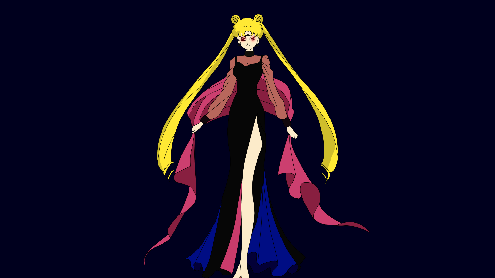 Based on a screenshot from the TV series when Chibi-Usa turns into Wicked Lady, combined with an image of Sailor Moon found on Google search to make a Wicked Sailor Moon.

Traced and colored in Paint Tool SAI.


