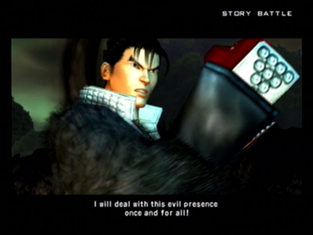 Jin (in his extra costume)
Screenshot of Jin from his Tekken 5 interlude movie with Jinpachi.
