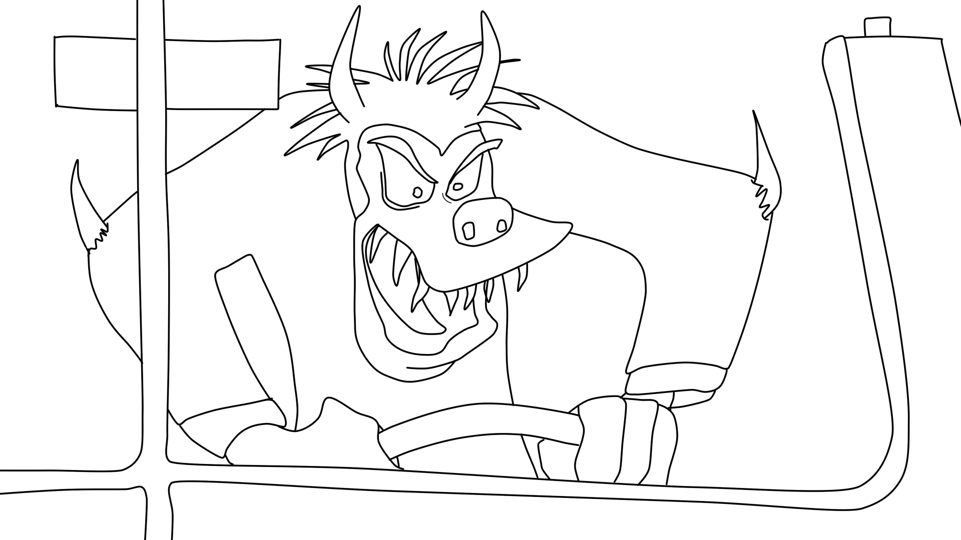Mr. Wheeler
Traced from screenshot of "Mr. Wheeler," Goofy in Motor Mania, personifying the demon he becomes when driving. They showed this cartoon in a defensive driving course I took many years ago. Yes, I added arm spikes and devil horns because I wanted to, that's why.
Keywords: goofy evil demon demonic mr wheeler